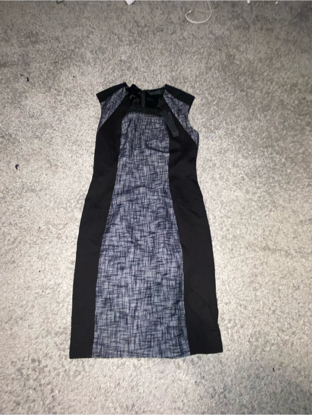 Elie Tahari Black and Heather Gray Paneled Midi Dress